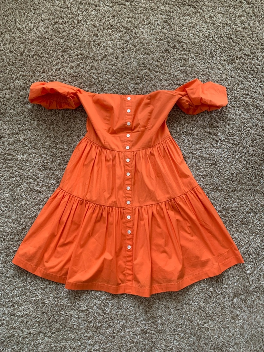 STAUD Women’s Elio Off-Shoulder Orange Button Babydoll Ruffle Mini Sun Dress 4 - Picture 8 of 14